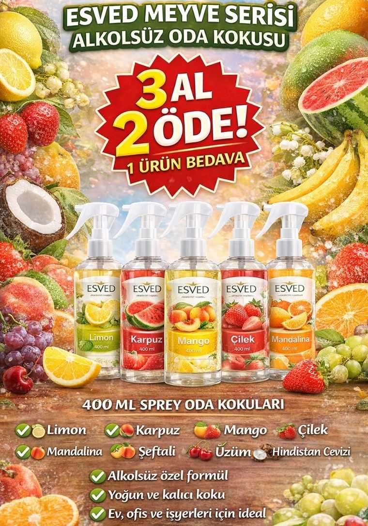Alkolsüz Oda Kokusu 400 ml. Sprey Meyve Serisi kategorili ürünlerden, en az 3 adet alana, 1 tanesi hediye.