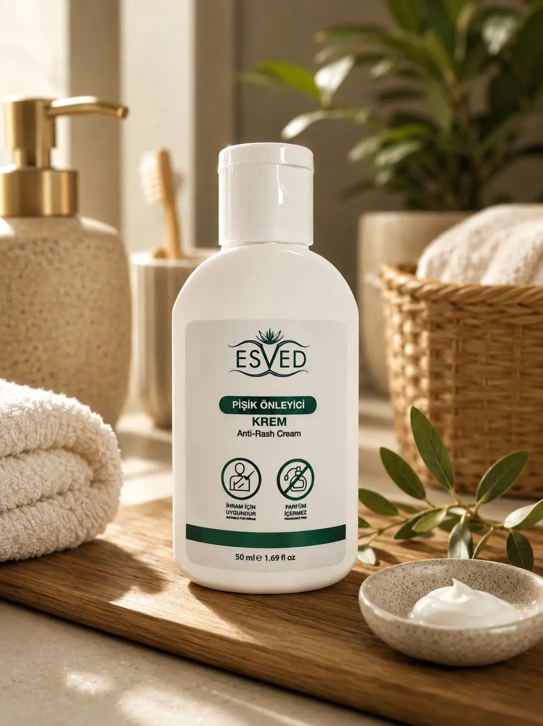 Esved Kokusuz ve Alkolsüz Pişik Kremi 50 ML Beyaz Şişe