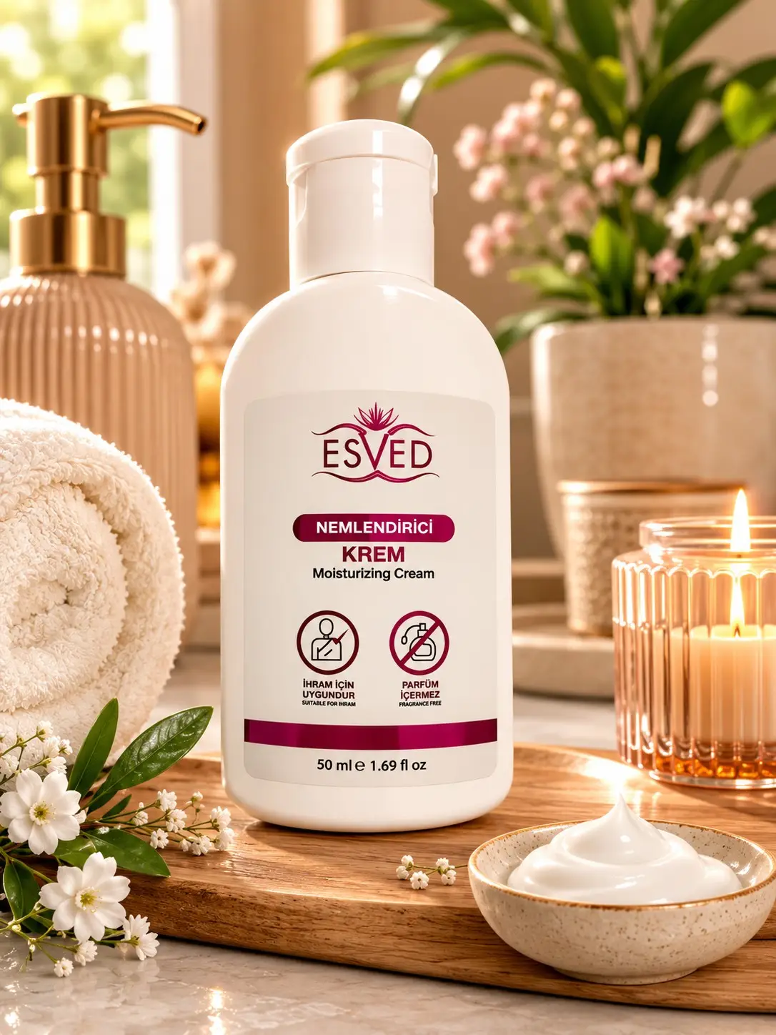 Esved Kokusuz ve Alkolsüz Nemlendirici Krem 50 ML Beyaz Şişe