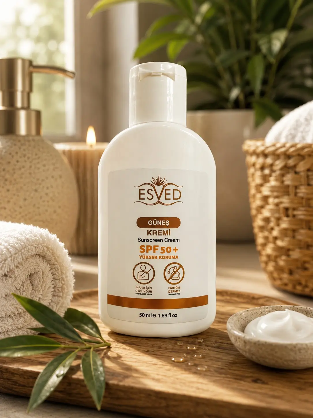 Esved Kokusuz ve Alkolsüz Güneş Kremi 50 ML Beyaz Şişe
