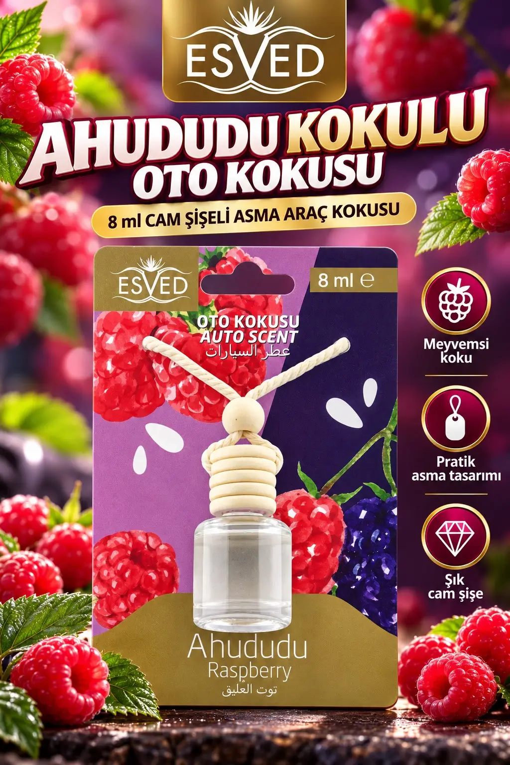 Ahududu Kokusu 8 Ml Araba Kokusu Cam Şişe