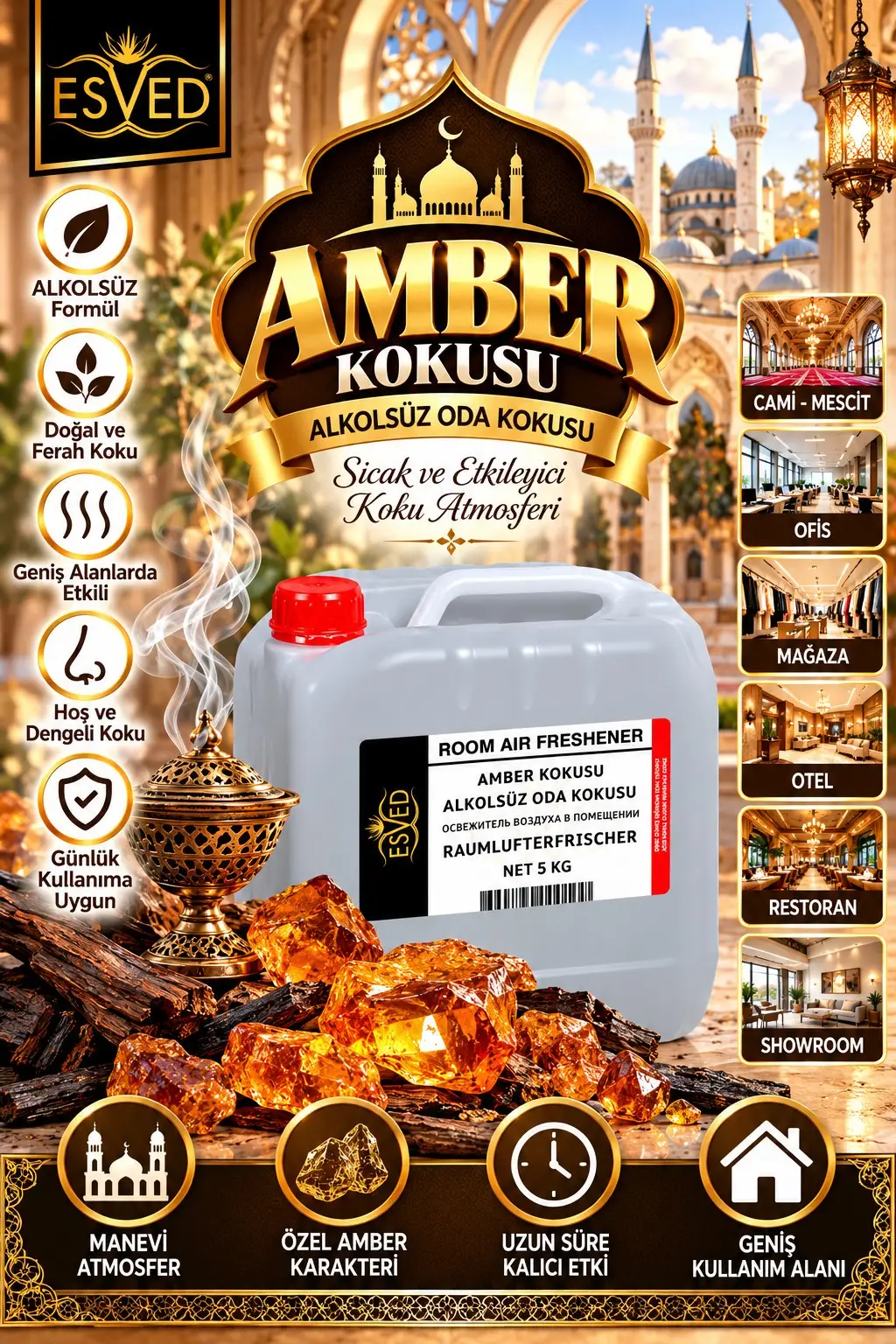 Amber Kokusu Alkolsüz Ofis Ve işyeri Kokusu 5 Litre