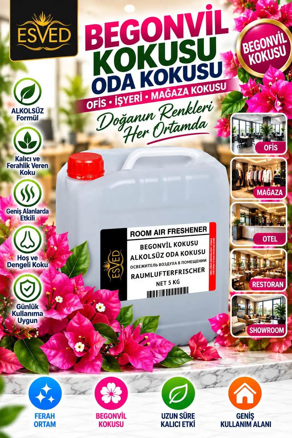 Begonvil Kokusu Alkolsüz Ofis Ve işyeri Kokusu 5 Litre Begonvil Kokusu Alkolsüz Ofis Ve işyeri Kokusu 5 Litre
