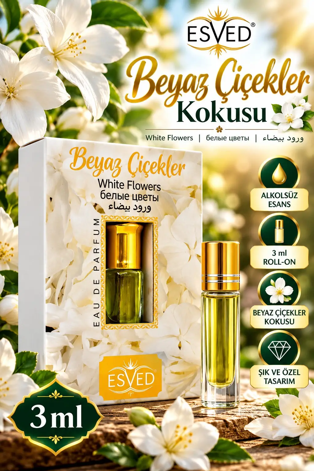 Beyaz Çiçekler Kokusu Parfüm esansı Alkolsüz Esans 3ml.