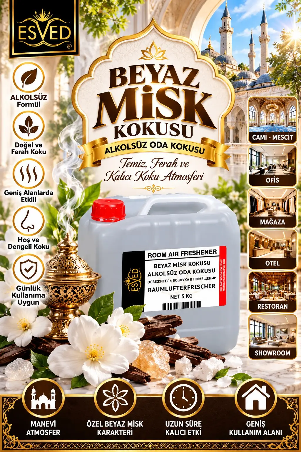 Beyaz Misk Kokusu Alkolsüz Ofis Ve işyeri Kokusu 5 Litre