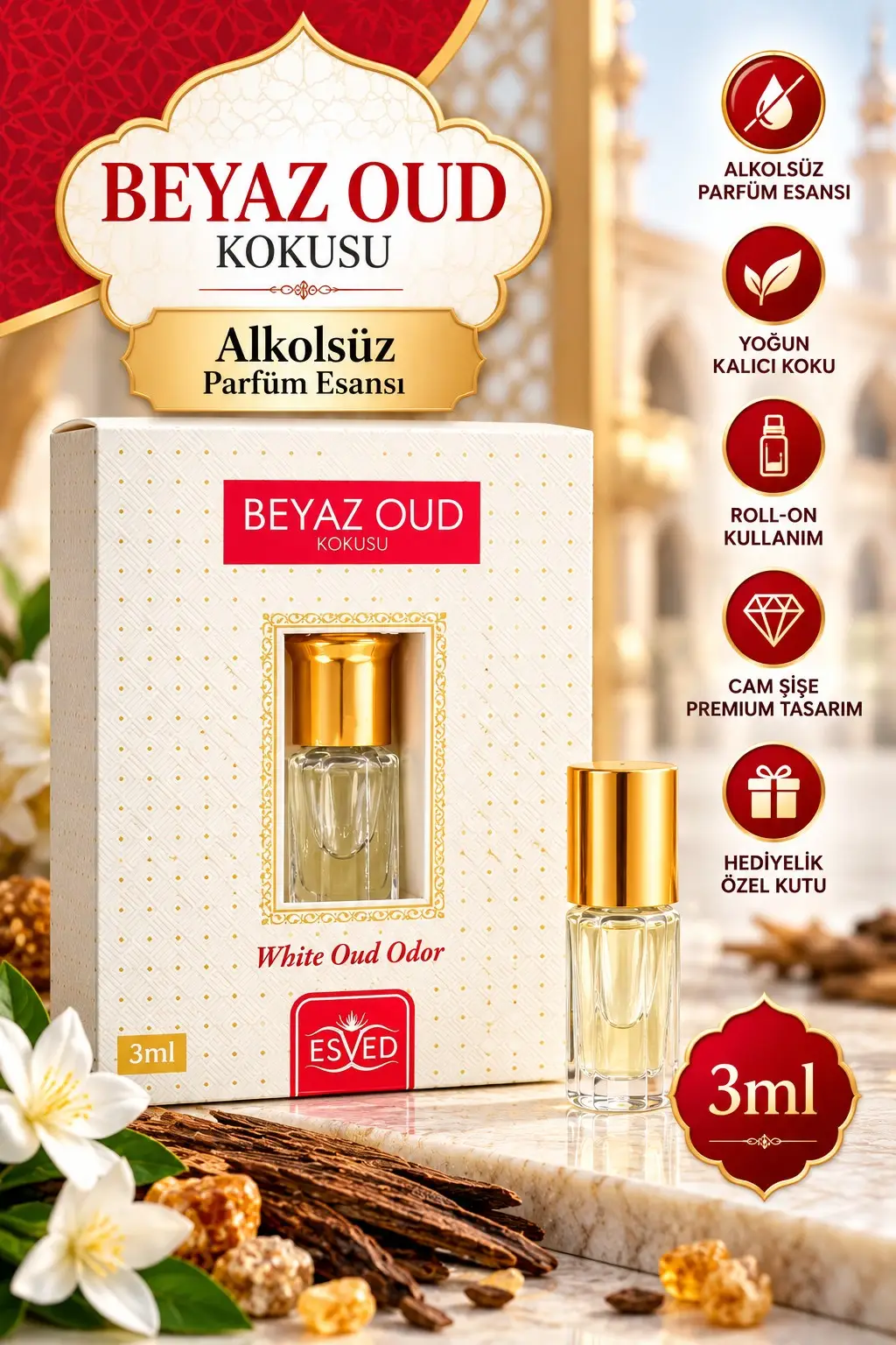Beyaz Oud Kokusu Alkolsüz Esans 3ml