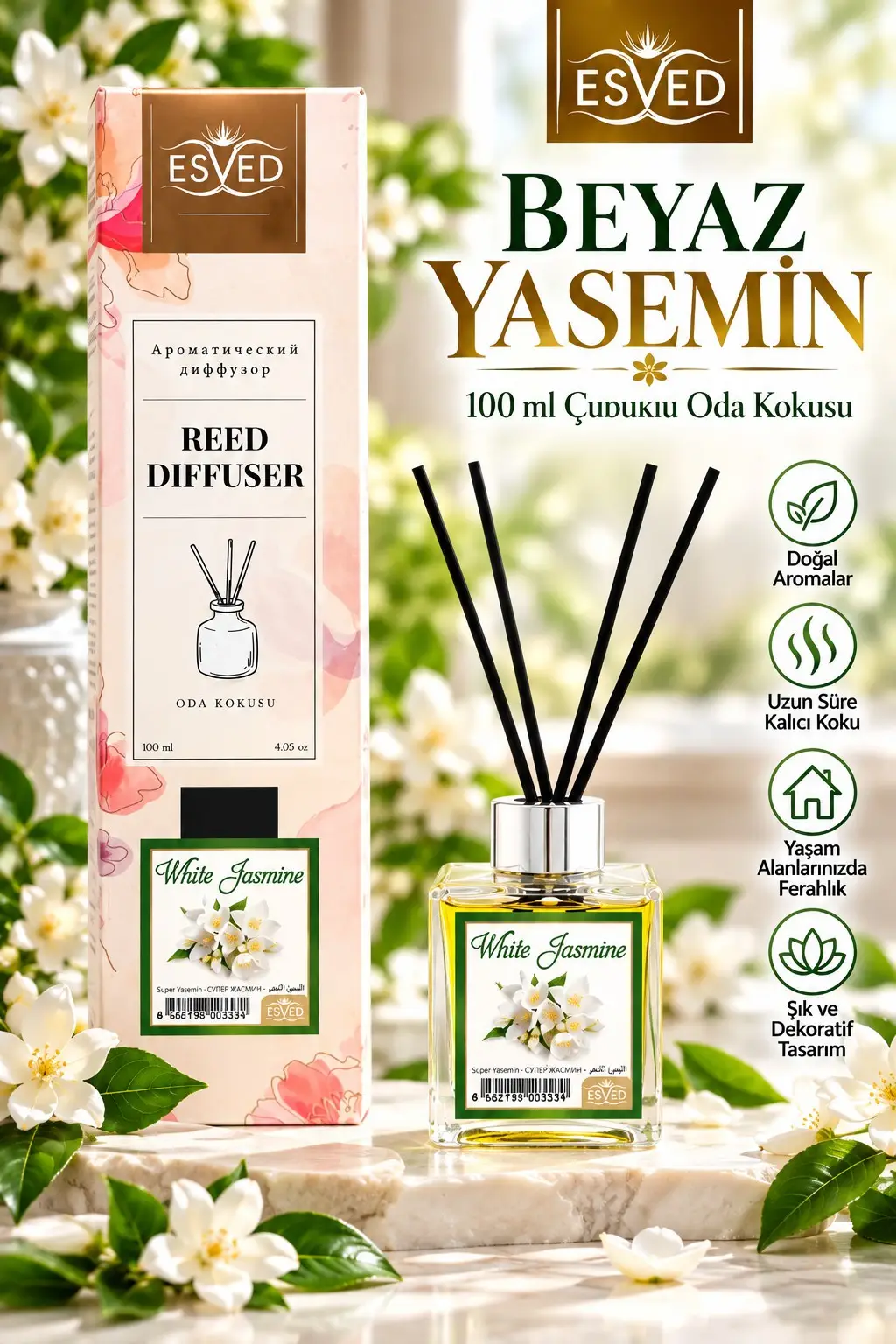 Beyaz Yasemin Kokusu 100 Ml Çubuklu Oda Kokusu