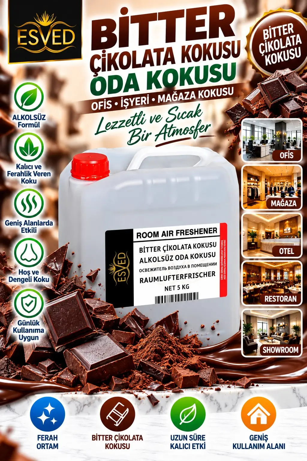 Bitter Çikolata Kokusu Alkolsüz Ofis Ve işyeri Kokusu 5 Litre Bitter Çikolata Kokusu Alkolsüz Ofis Ve işyeri Kokusu 5 Litre