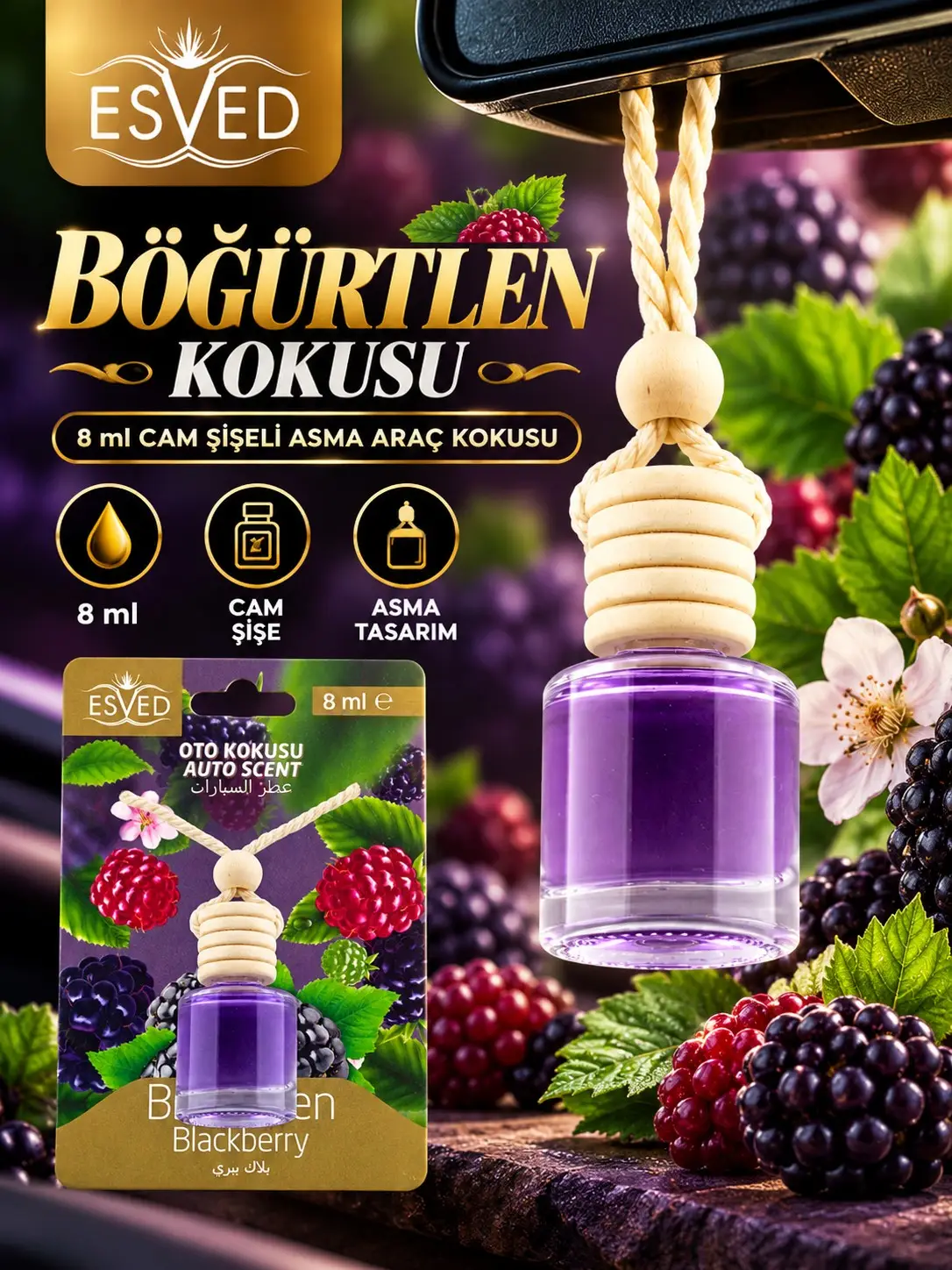 Böğürtlen Kokusu 8 Ml Araba Kokusu Cam Şişe