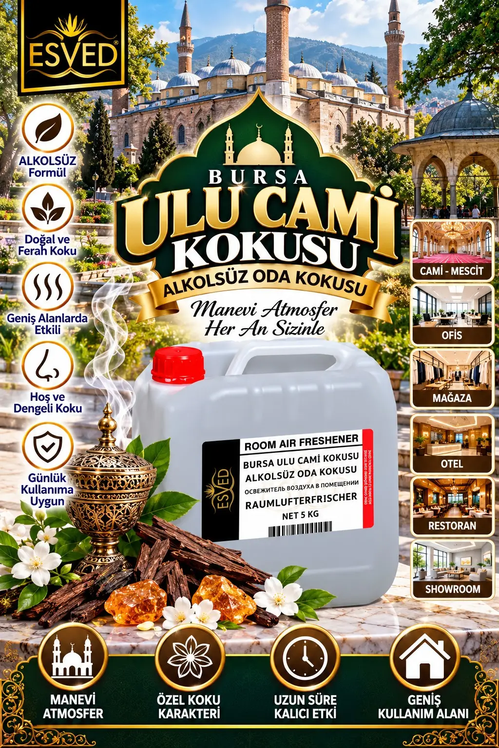 Bursa Ulu Cami Kokusu Alkolsüz Ofis Ve işyeri Kokusu 5 Litre