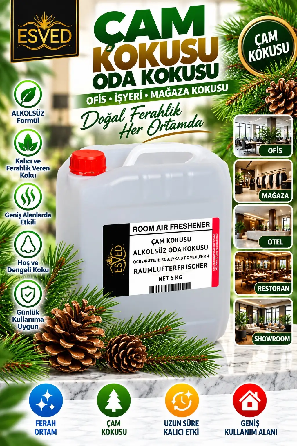 Çam Kokusu Alkolsüz Ofis Ve işyeri Kokusu 5 Litre Çam Kokusu Alkolsüz Ofis Ve işyeri Kokusu 5 Litre
