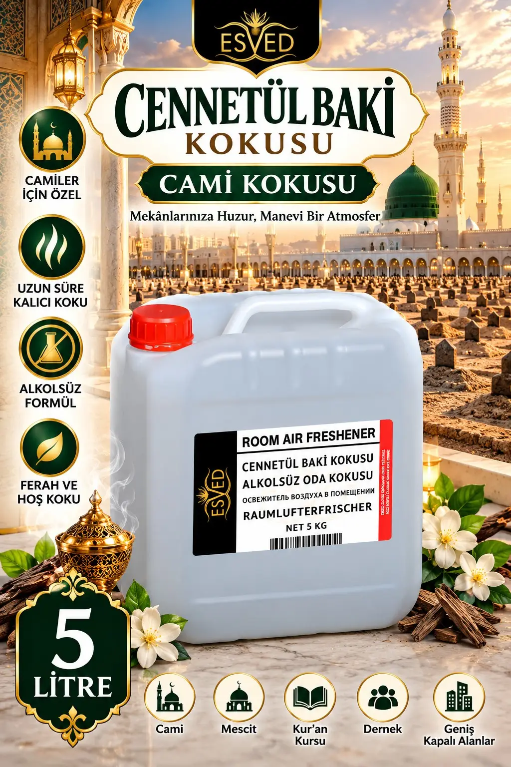 Cennetül Baki Kokusu Alkolsüz Oda Parfümü, Ortam Kokusu, Araç ve Ev Kokusu 5 Litre