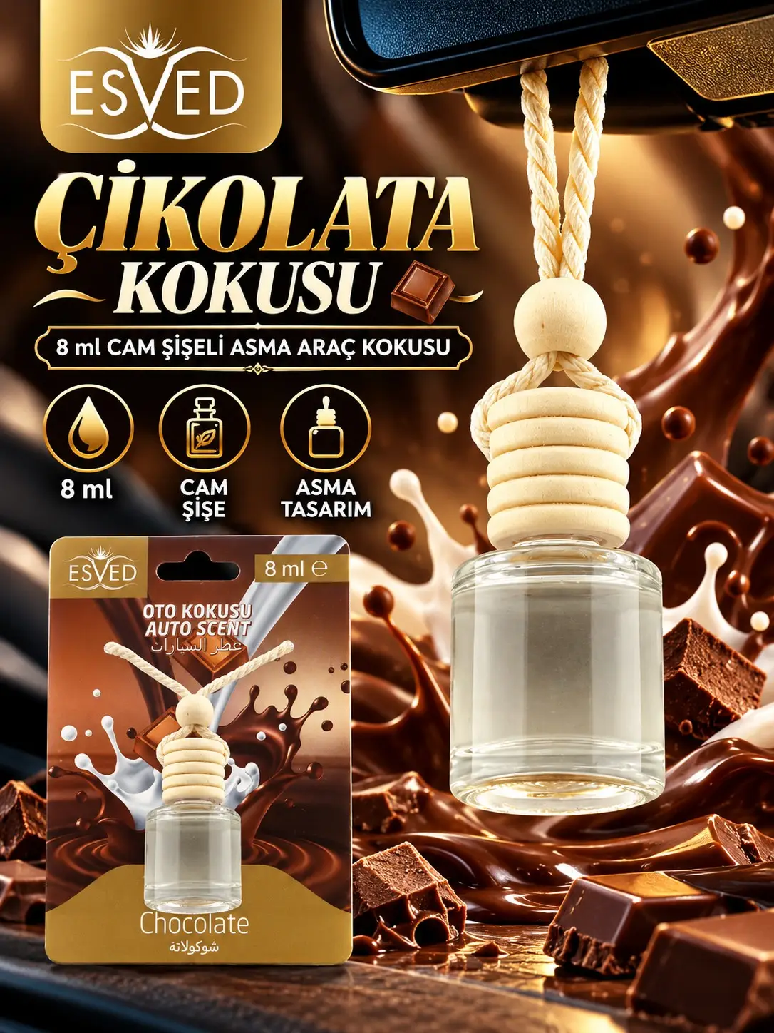 Çikolata Kokusu 8 Ml Araba Kokusu Cam Şişe Çikolata Kokusu 8 Ml Araba Kokusu Cam Şişe