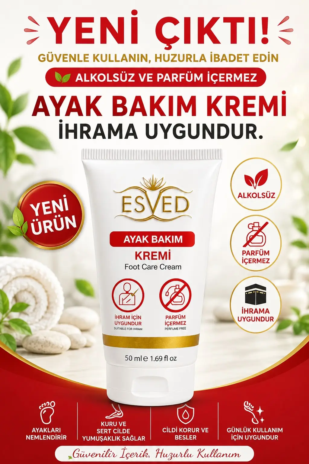 Esved Kokusuz ve Alkolsüz Ayak Kremi 50 ML Tüp