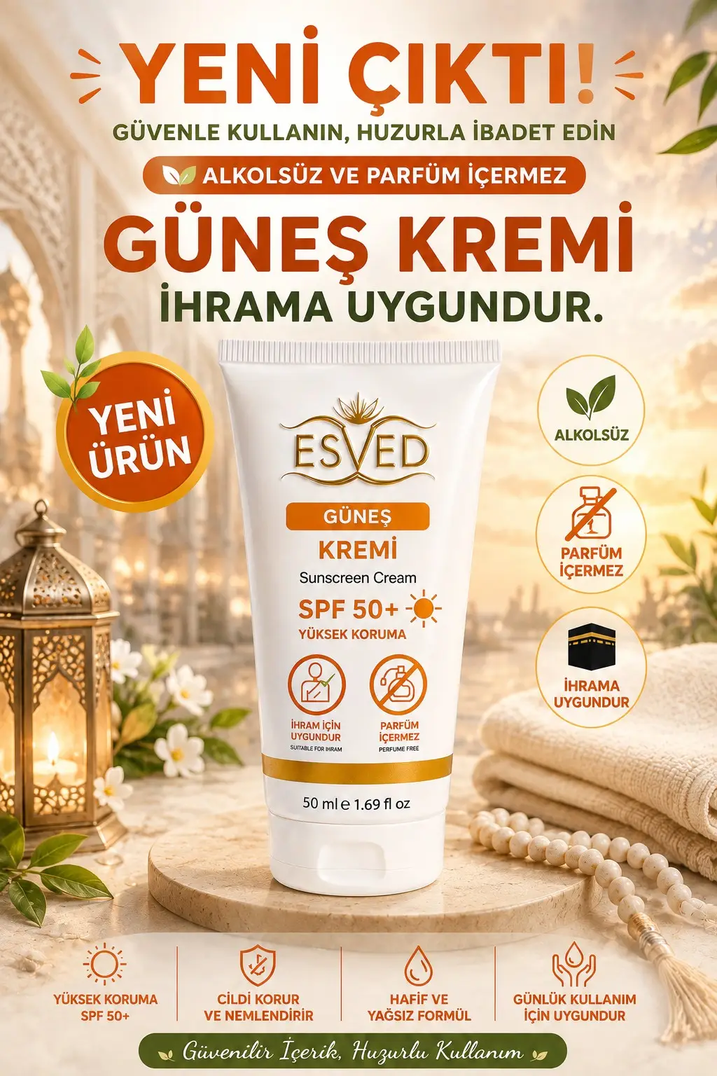 Esved Kokusuz ve Alkolsüz Güneş Kremi 50 ML Tüp