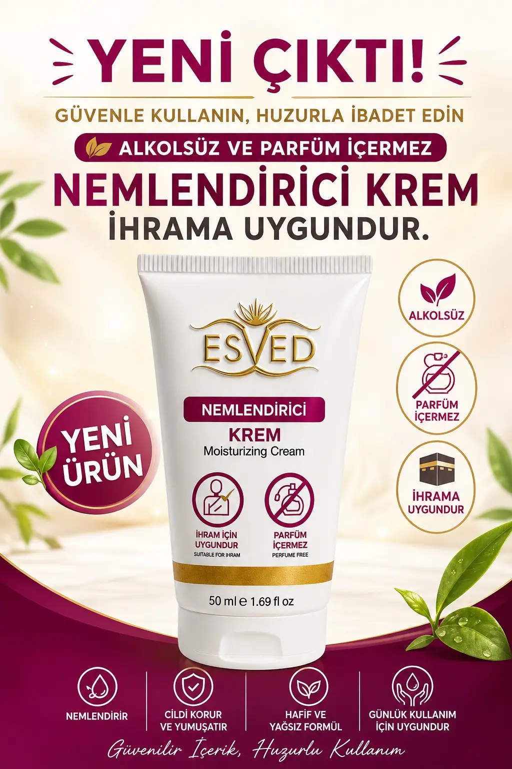 Esved Kokusuz ve Alkolsüz Nemlendirici Krem 50 ML Tüp