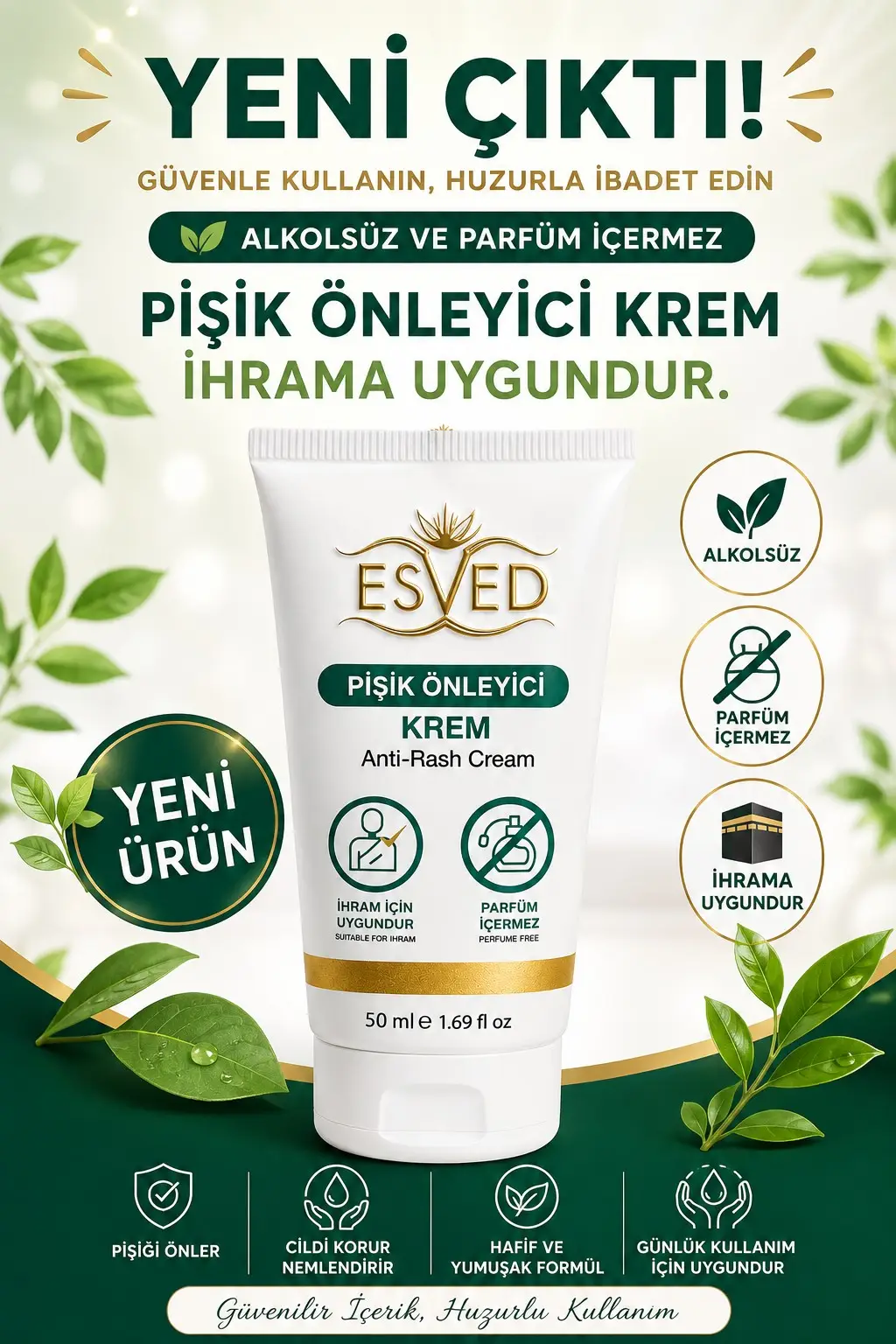Esved Kokusuz ve Alkolsüz Pişik Kremi 50 ML Tüp