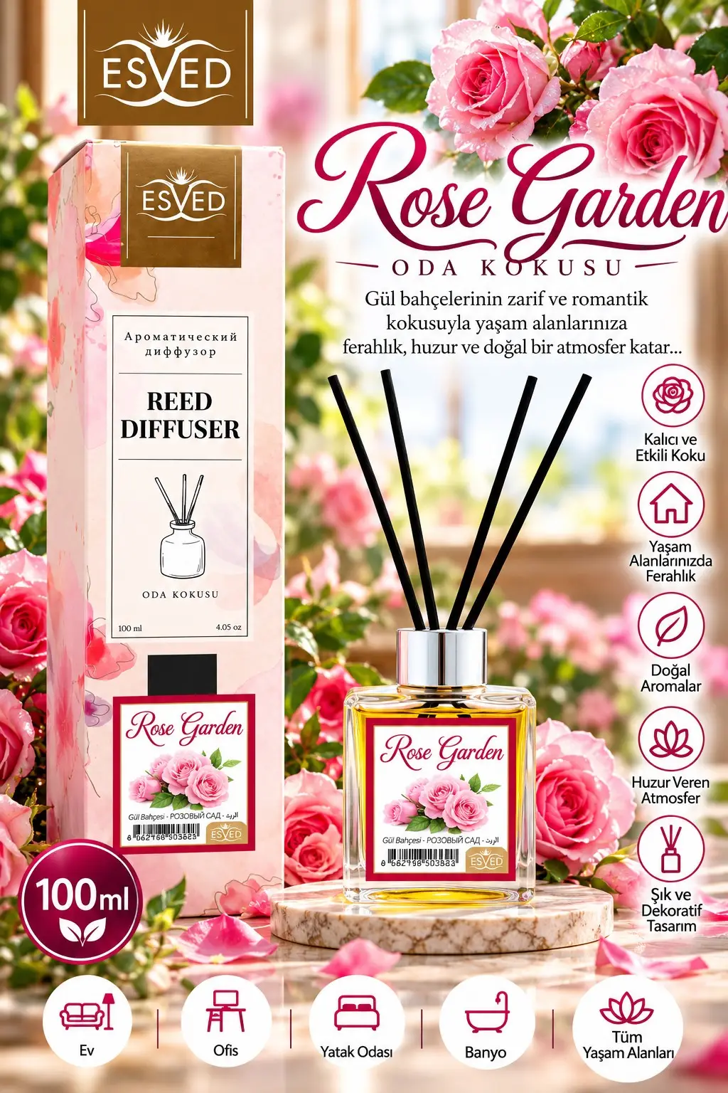 Gül Bahçesi Kokusu 100 Ml Çubuklu Oda Kokusu