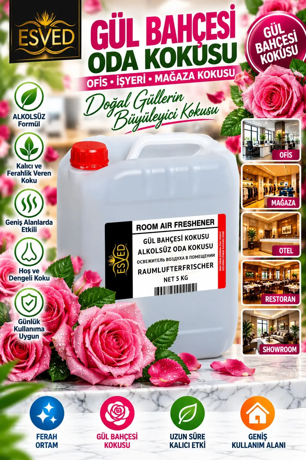 Gül Bahçesi Kokusu Alkolsüz Ofis Ve işyeri Kokusu 5 Litre