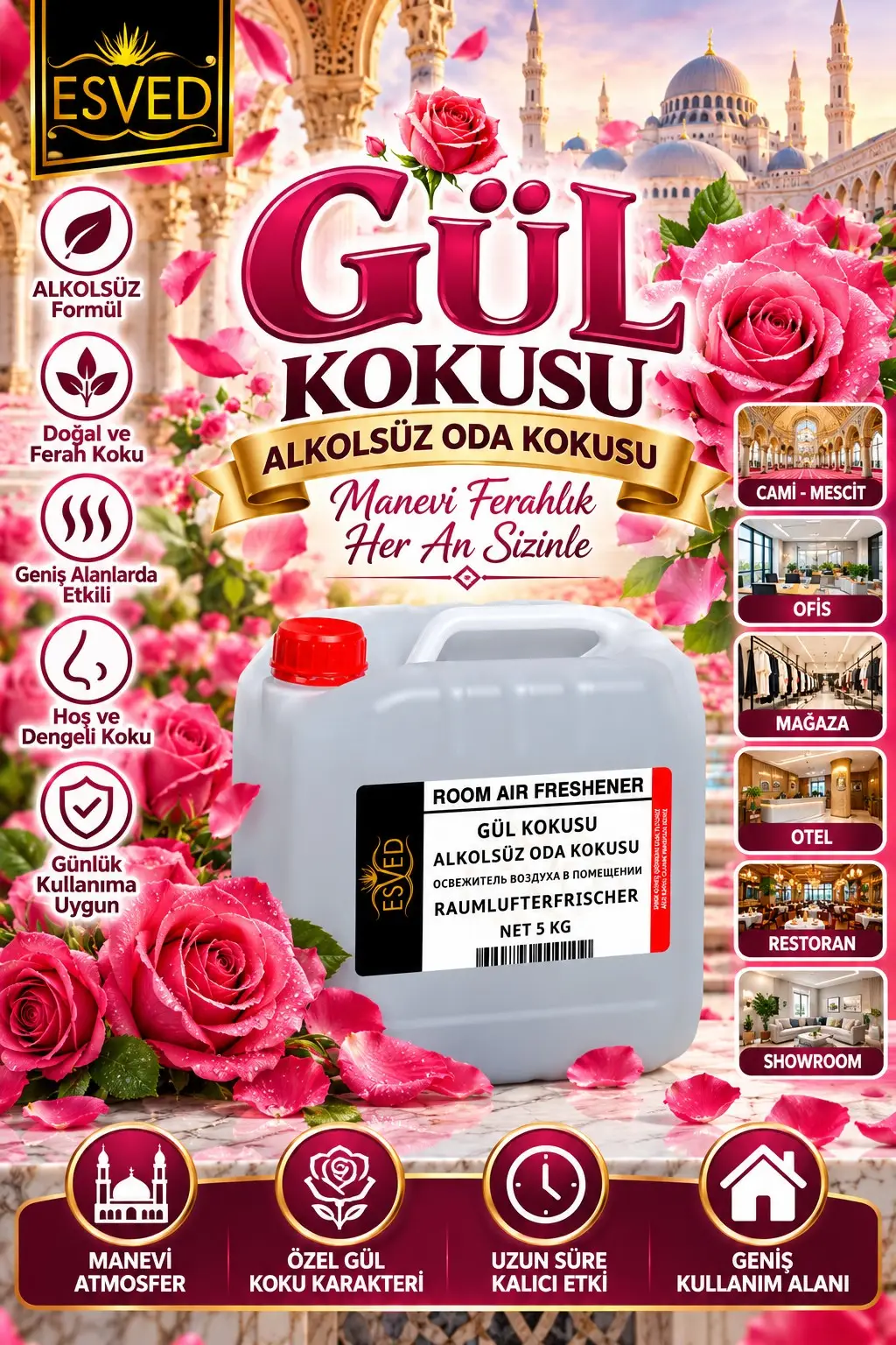 Gül Kokusu Alkolsüz Ofis Ve işyeri Kokusu 5 Litre