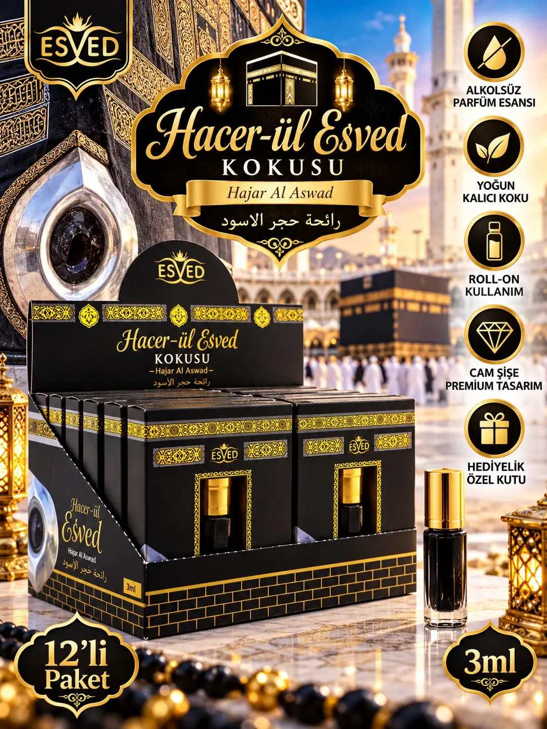 Hacerül Esved Kokusu Alkolsüz Esans 3ml 12li Paket