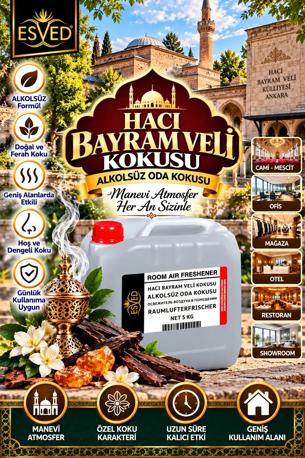 Hacı Bayram Veli Kokusu Alkolsüz Ofis Ve işyeri Kokusu 5 Litre