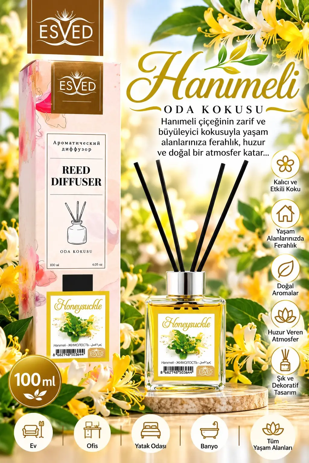 Hanımeli Kokusu 100 Ml Çubuklu Oda Kokusu