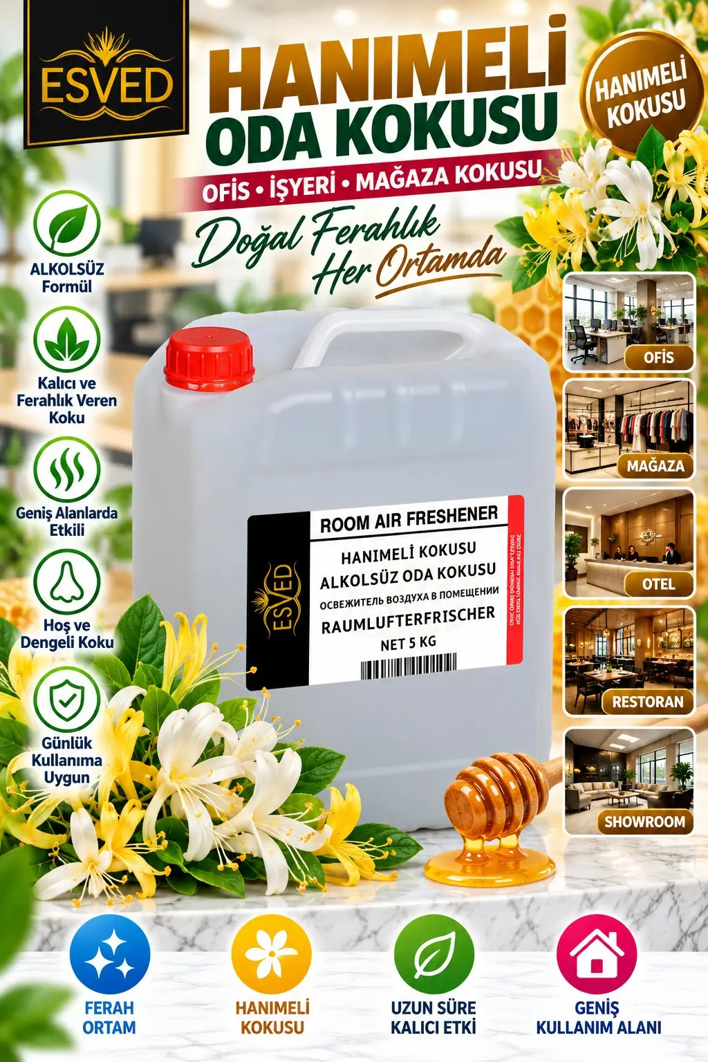 Hanımeli Kokusu Kokusu Alkolsüz Ofis Ve işyeri Kokusu 5 Litre