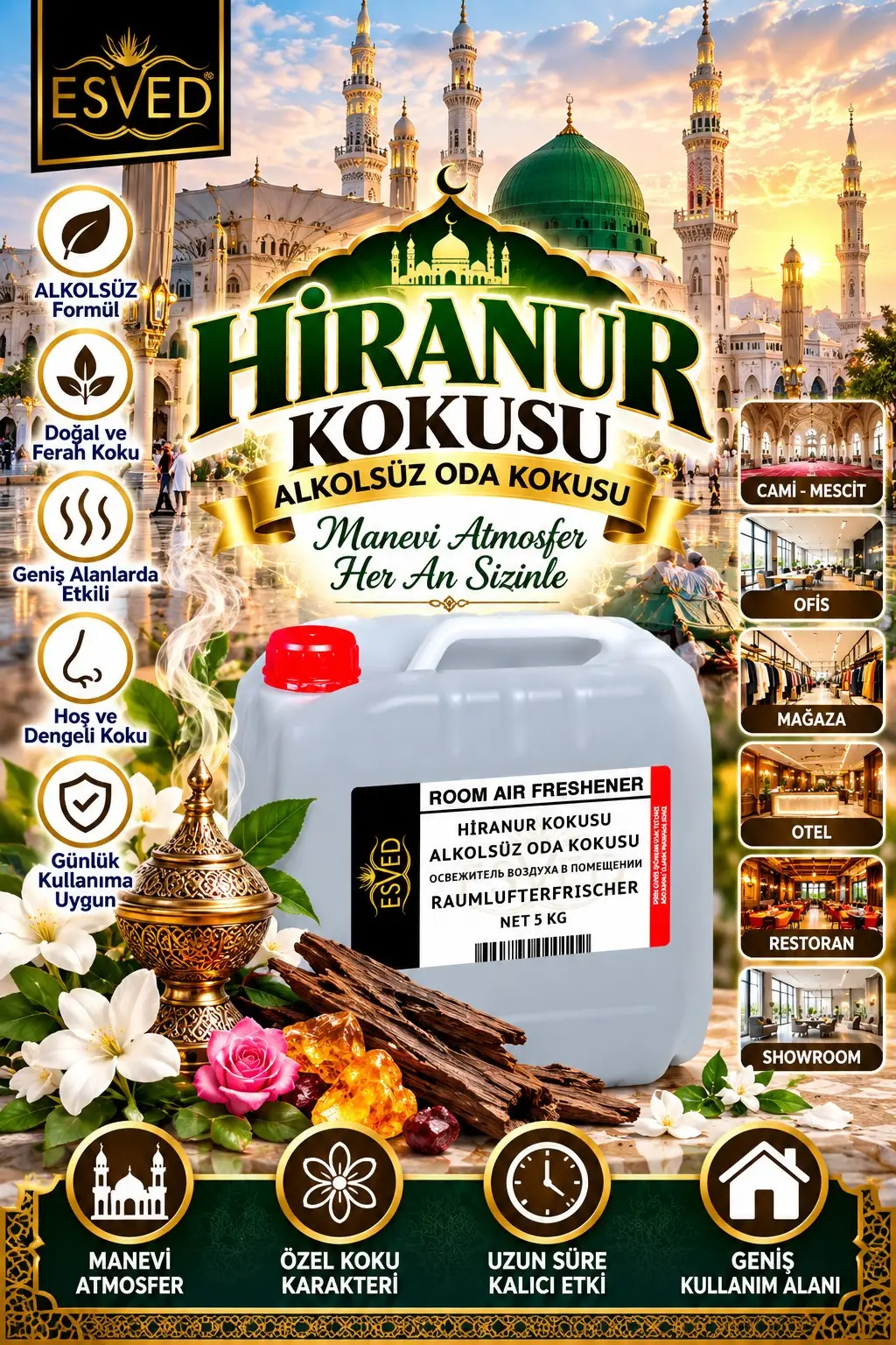 Hiranur Kokusu Alkolsüz Ofis Ve işyeri Kokusu 5 Litre