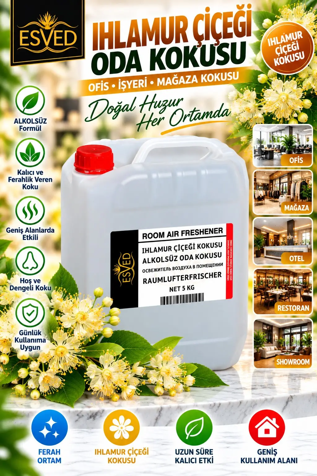 Ihlamur Çiçeği Kokusu Alkolsüz Ofis Ve işyeri Kokusu 5 Litre