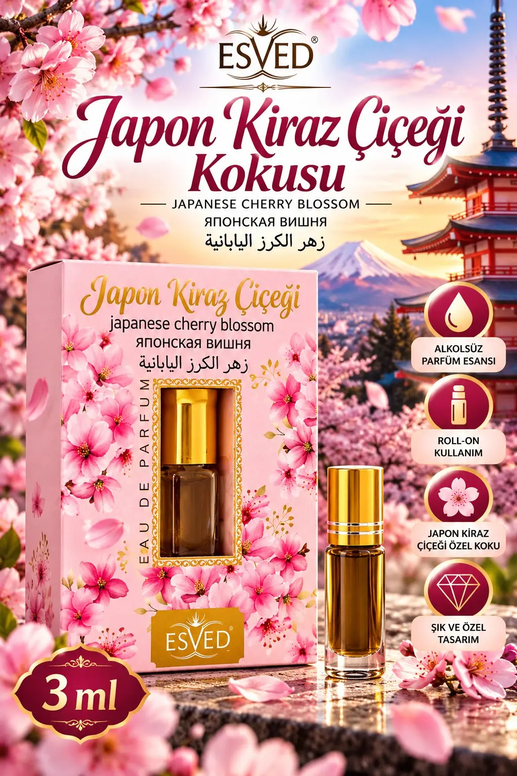 Japon Kiraz Çiçeği Kokusu Parfüm Esansı Alkolsüz Esans 3Ml.