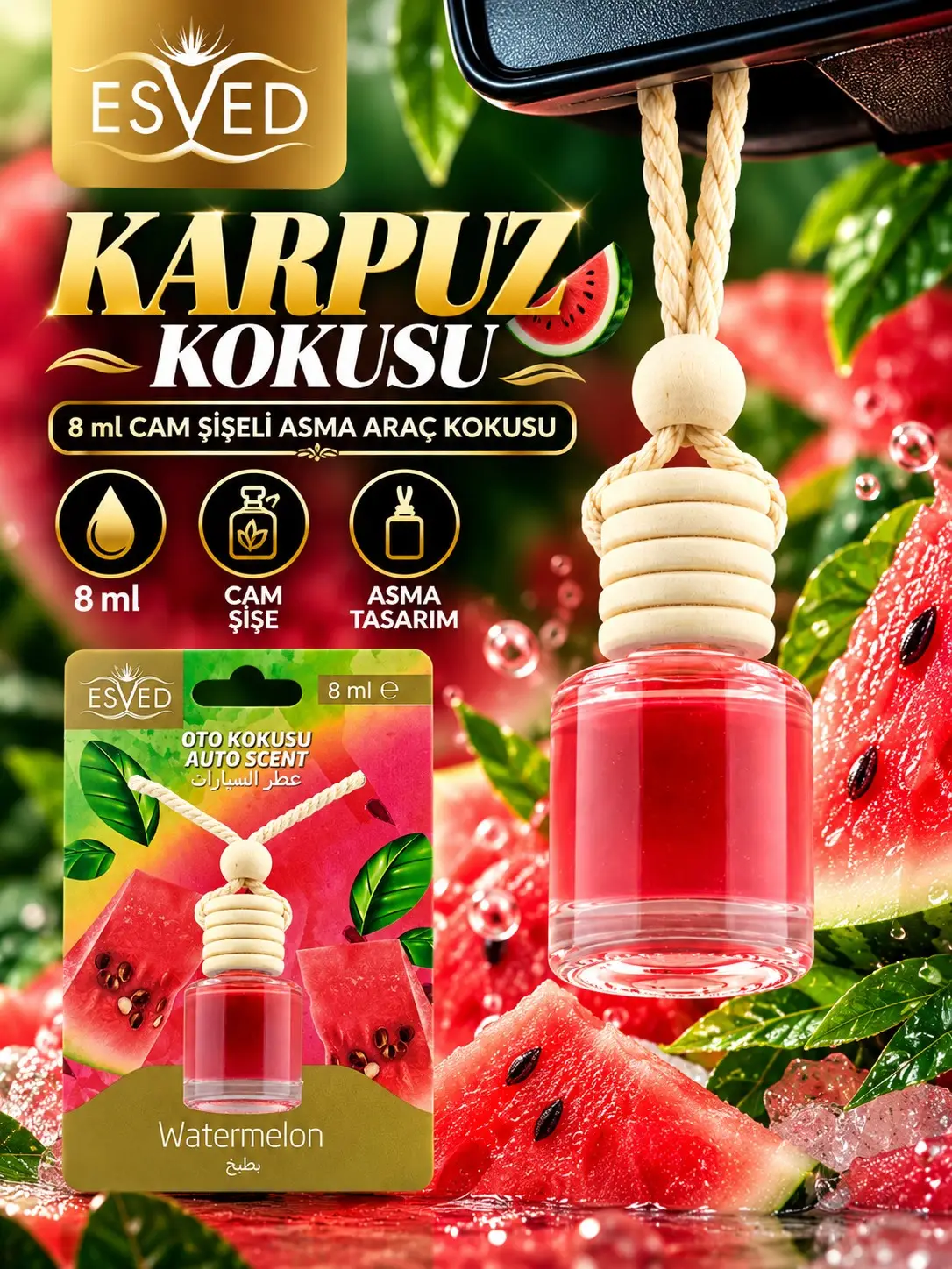 Karpuz Kokusu 8 Ml Araba Kokusu Cam Şişe