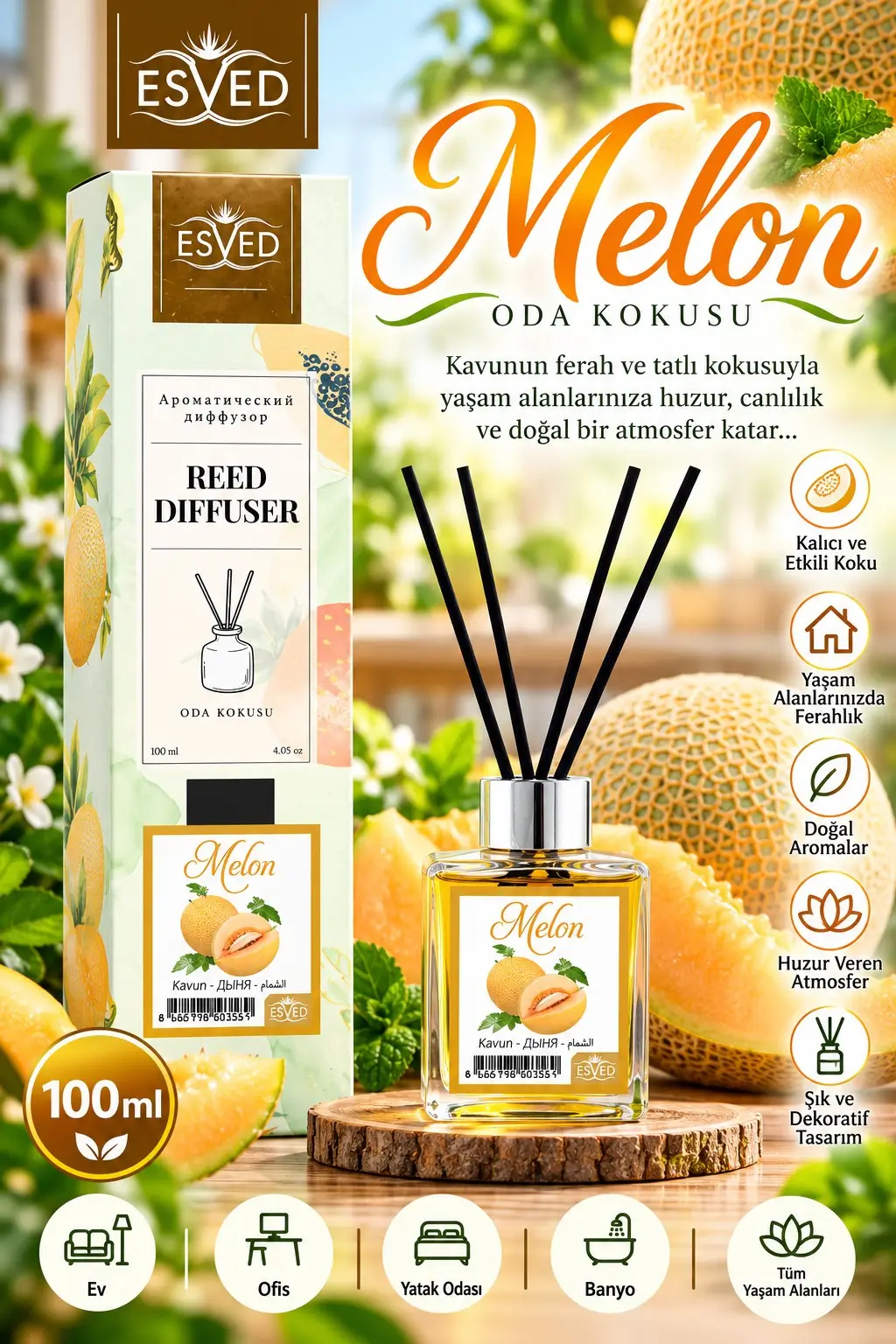 Kavun Kokusu 100 Ml Çubuklu Oda Kokusu Kavun Kokusu 100 Ml Çubuklu Oda Kokusu