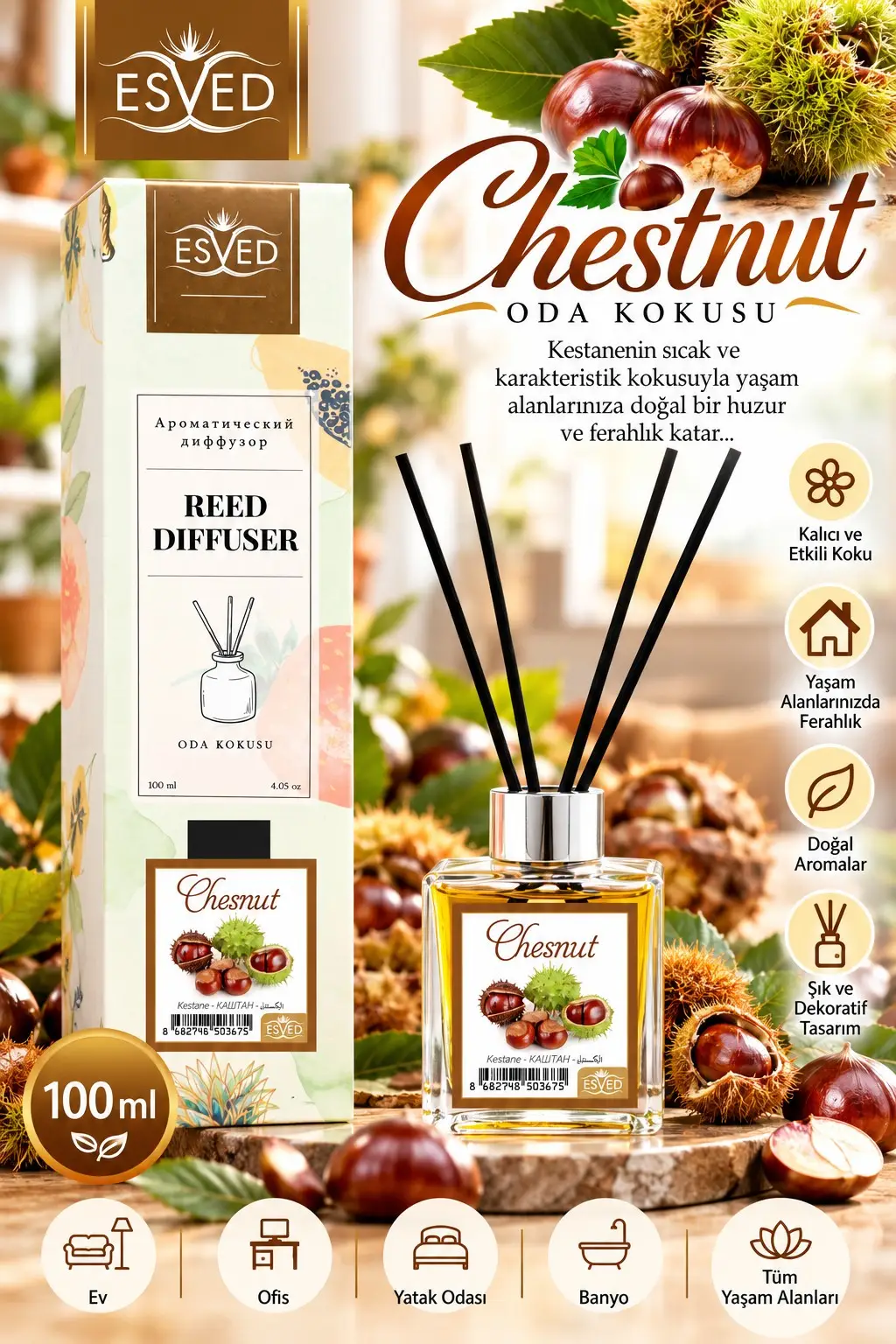 Kestane Kokusu 100 Ml Çubuklu Oda Kokusu Kestane Kokusu 100 Ml Çubuklu Oda Kokusu