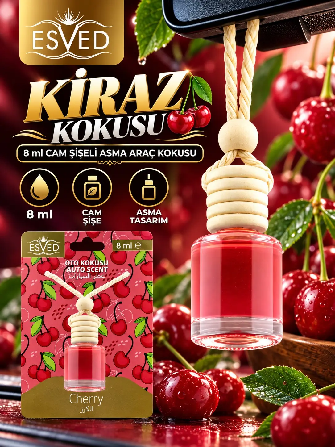 Kiraz Kokusu 8 Ml Araba Kokusu Cam Şişe