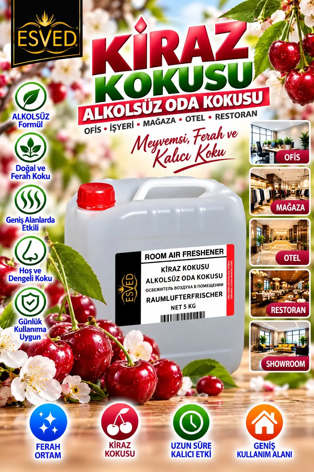 Kiraz Kokusu Alkolsüz Ofis Ve işyeri Kokusu 5 Litre