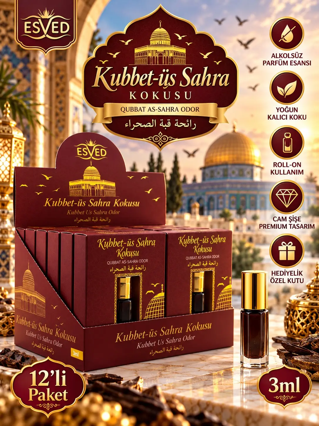 Kubbetüs Sahra Kokusu Alkolsüz Esans 3ml 12li Paket