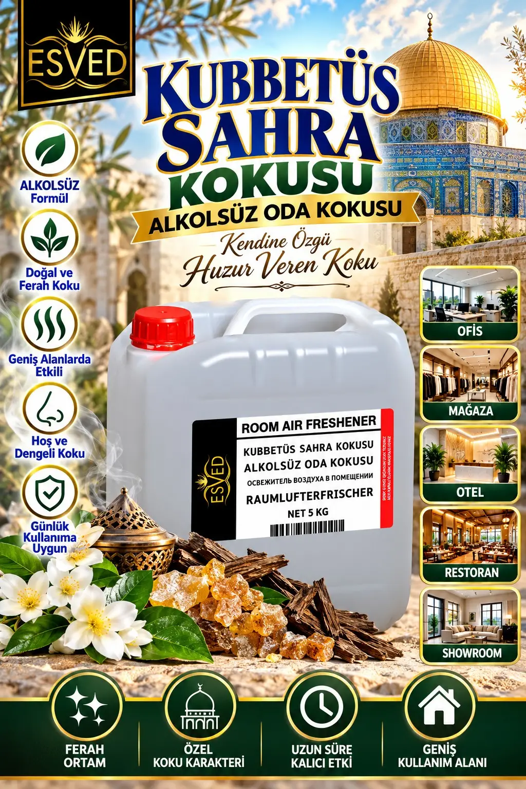 Kubbetüs Sahra Kokusu Alkolsüz Ofis Ve işyeri Kokusu 5 Litre