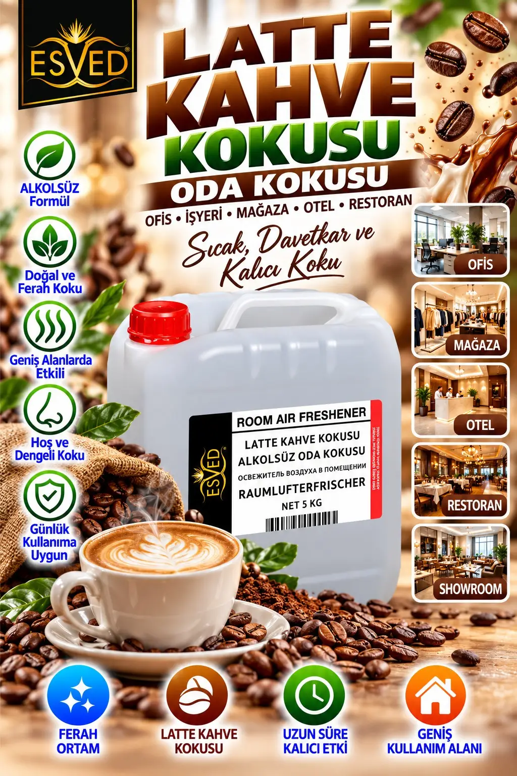 Latte Kahve Kokusu Alkolsüz Ofis Ve işyeri Kokusu 5 Litre