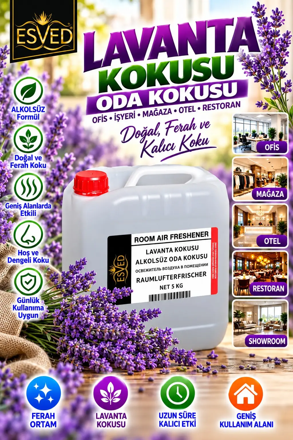 Lavanta Kokusu Alkolsüz Ofis Ve işyeri Kokusu 5 Litre