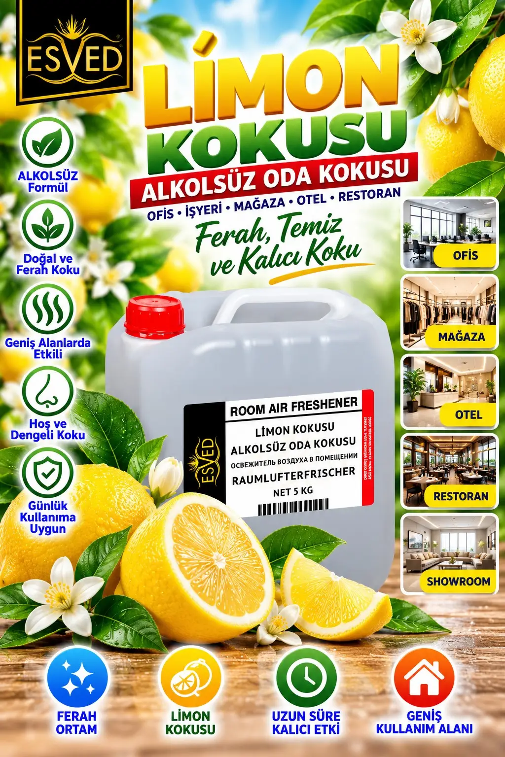 Limon Kokusu Alkolsüz Ofis Ve işyeri Kokusu 5 Litre