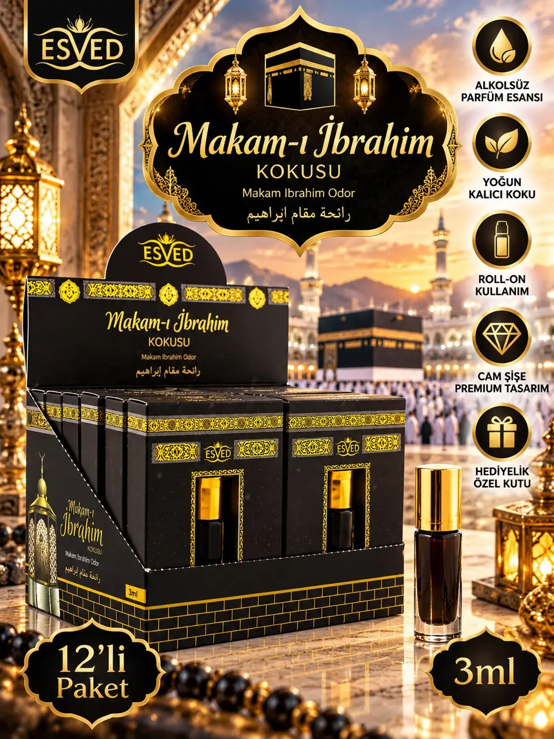 Makamı İbrahim Kokusu Alkolsüz Esans 3ml 12li Paket