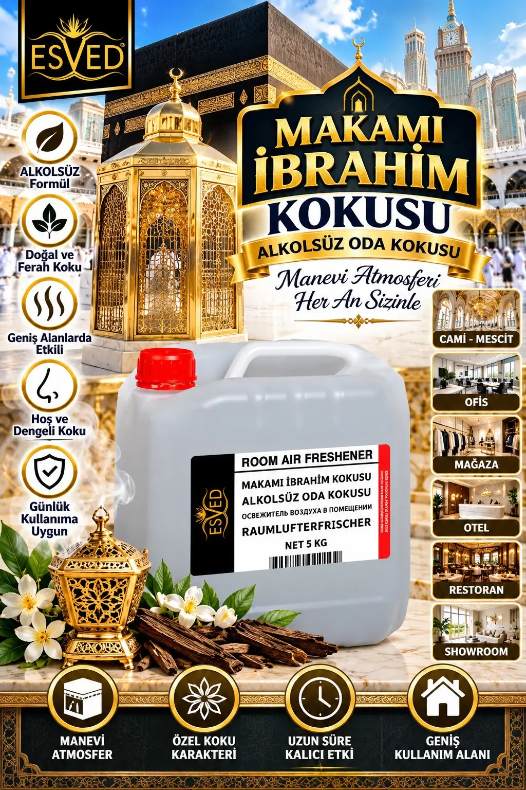 Makamı İbrahim Kokusu Alkolsüz Ofis Ve işyeri Kokusu 5 Litre