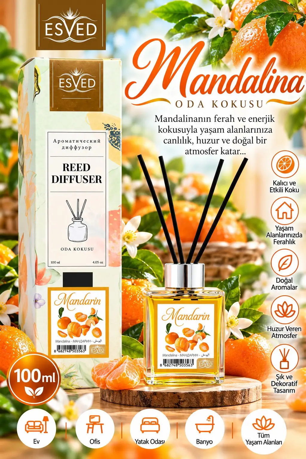 Mandalina Kokusu 100 Ml Çubuklu Oda Kokusu