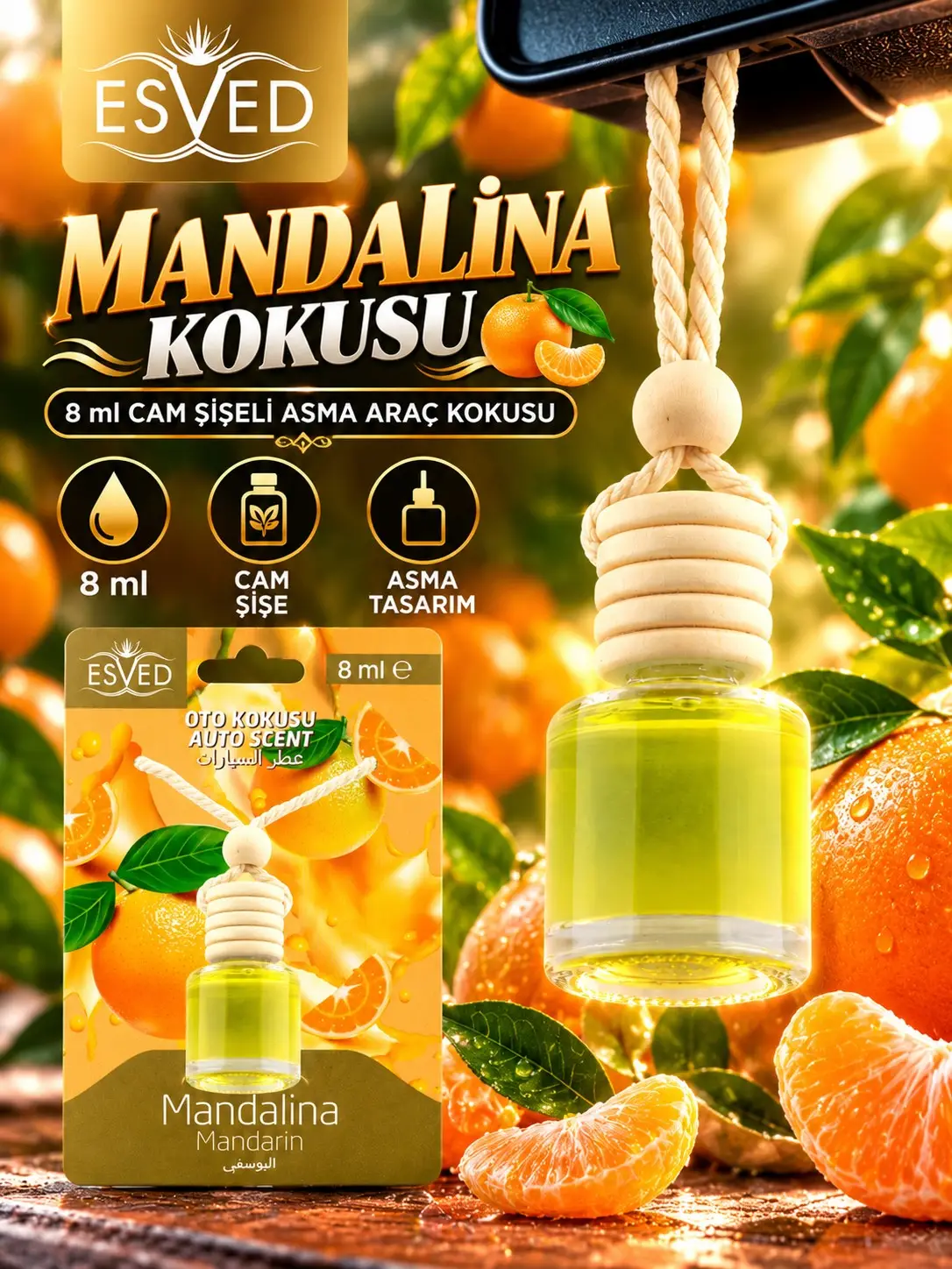 Mandalina Kokusu 8 Ml Araba Kokusu Cam Şişe