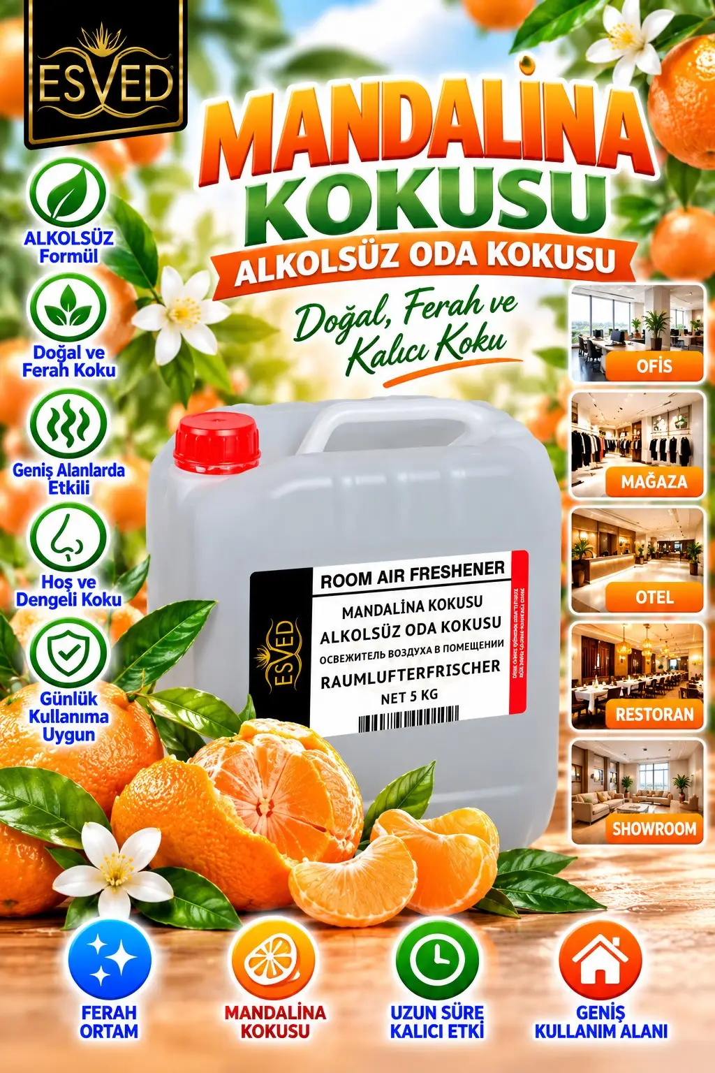Mandalina Kokusu Alkolsüz Ofis Ve işyeri Kokusu 5 Litre