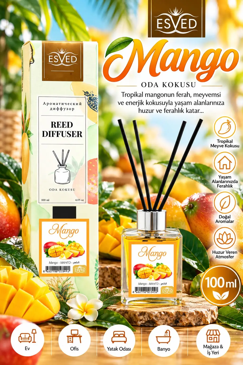 Mango Kokusu 100 Ml Çubuklu Oda Kokusu Mango Kokusu 100 Ml Çubuklu Oda Kokusu