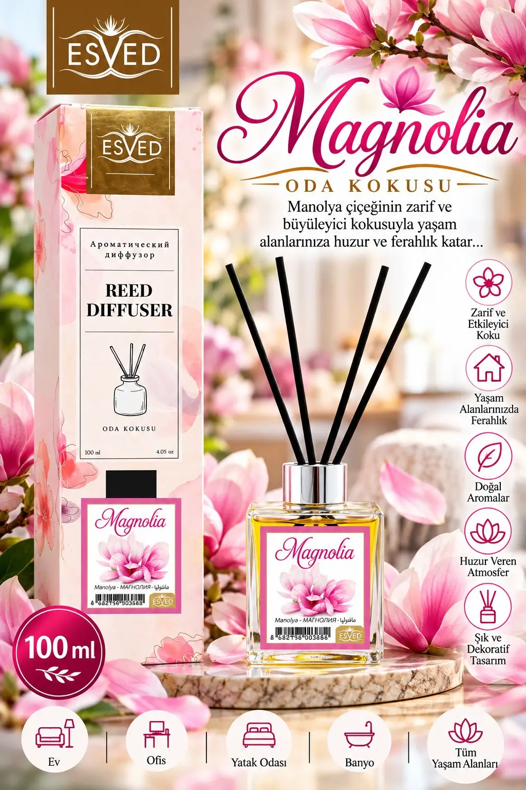 Manolya Kokusu 100 Ml Çubuklu Oda Kokusu