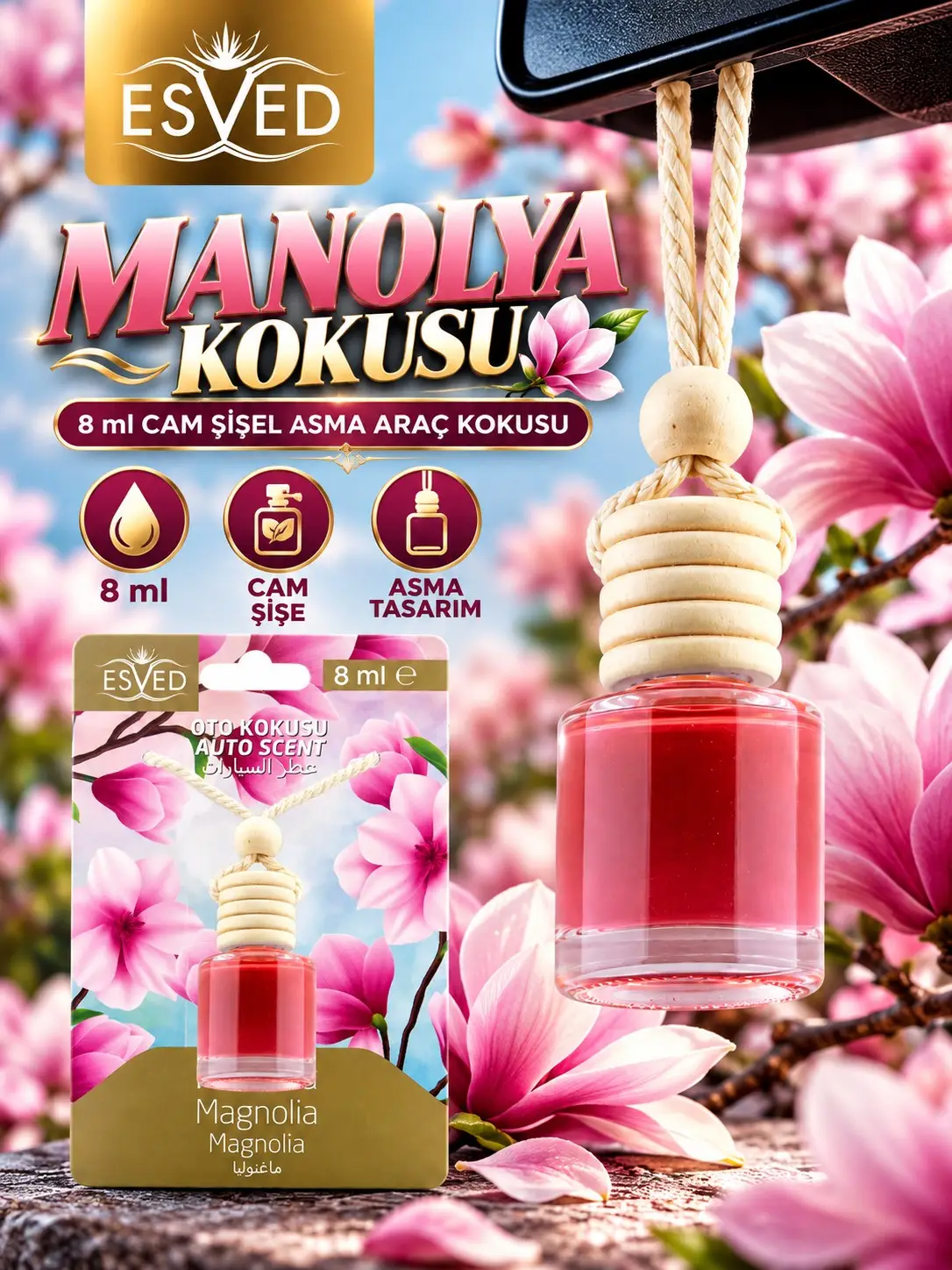 Manolya Kokusu 8 Ml Araba Kokusu Cam Şişe Manolya Kokusu 8 Ml Araba Kokusu Cam Şişe