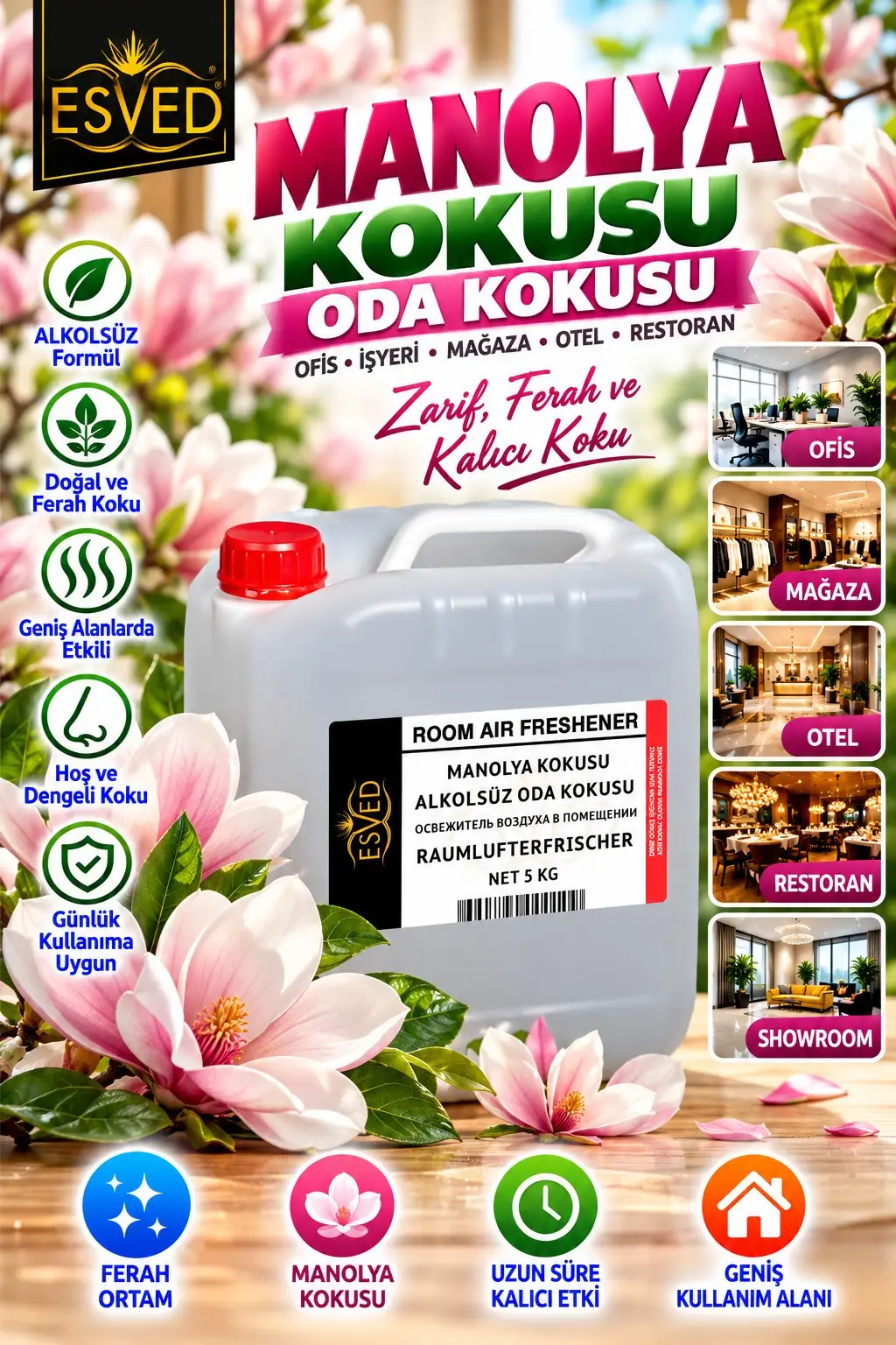 Manolya Kokusu Alkolsüz Ofis Ve işyeri Kokusu 5 Litre